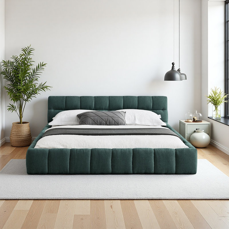 Grand cadre de lit tapissier avec tissu épais, Vert