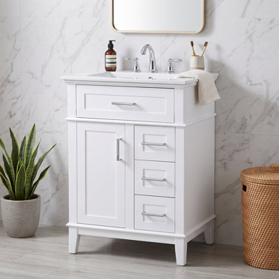 Meuble-lavabo autoportant avec lavabo en céramique, porte à fermeture en douceur, tiroir rabattable et tablette réglable