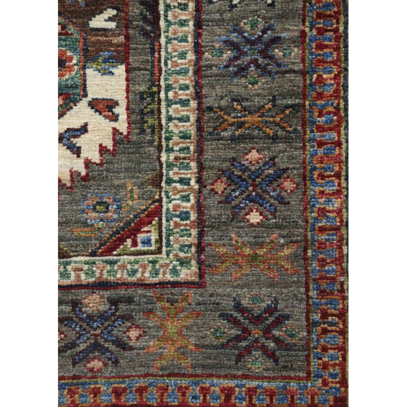 Tapis unique gris / taupe / canneberge de 2 pi 11 po x 8 pi 3 po Baluchi