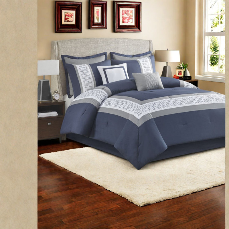 Ensembles de literie de luxe bleu marine, polyester brodé, confort d'hôtel pour la maison