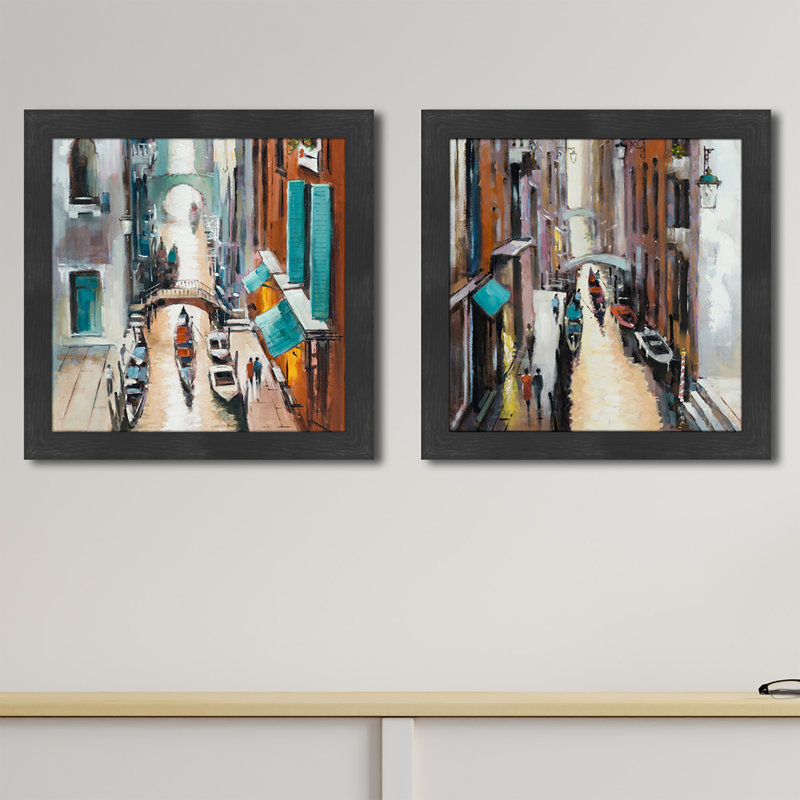 Canal View - ensemble de 2 peintures encadrées