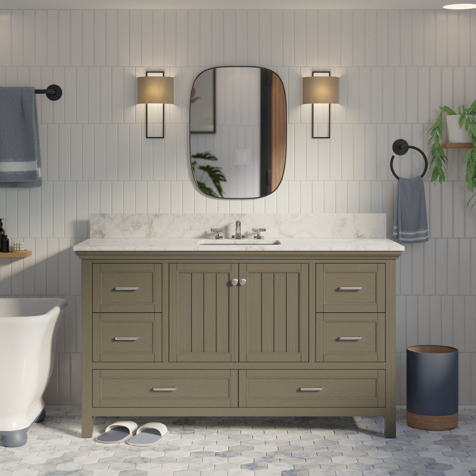 Maven 60" Carrara Marble Single Bathroom Vanity, Weathered Gray