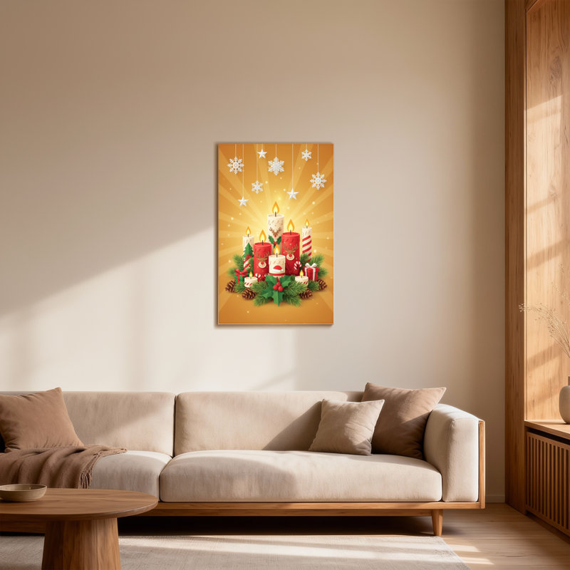 Noël, bougies de Noël, flocons de neige, étoiles, pommes de pin, H 36 po x l 24 po