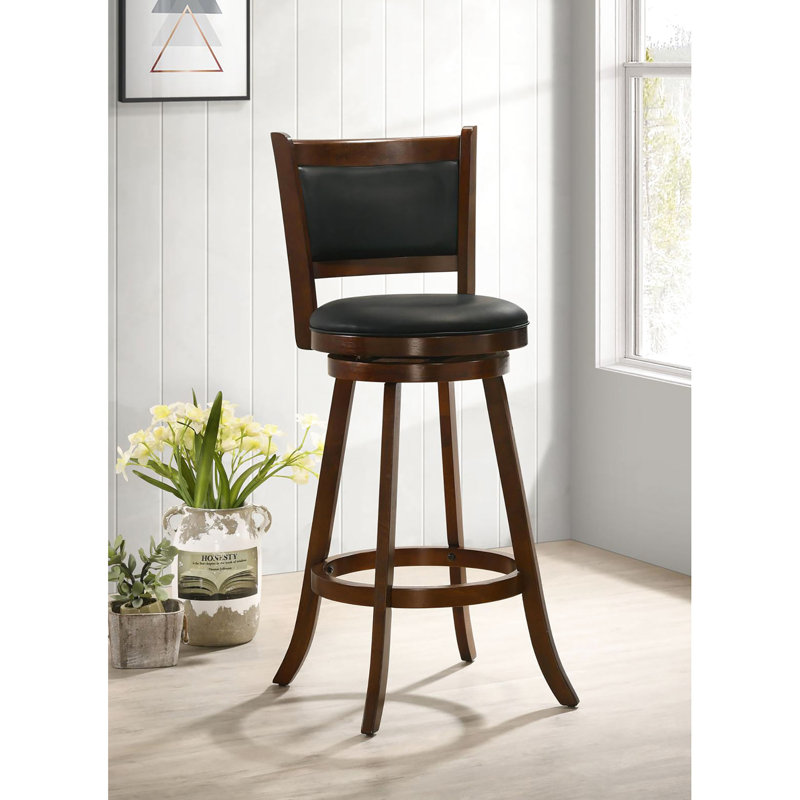 2Pcs Chestnut And Black Bar Stools - Suitable For Various Leisure Activities With Stable Footrest & Swivel   Of 2  Ideal A Relaxed Socializing Atmosphere