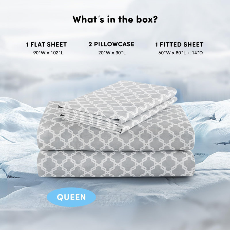 Microfiber Coolmax Microfiber Coolmax Printed Sheet Set, Charcoal, Queen