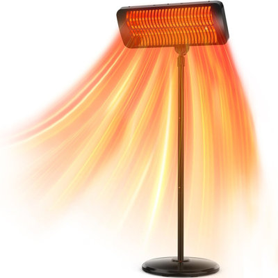 Chauffage extérieur, minuterie 12 h et 3 niveaux de chauffage, chauffage de garage étanche IP54, chauffage infrarouge de 1500 W couvrant 28 m², protection antibasculement, support porte-serviettes, télécommande, chauffage de terrasse de 211 cm pour une utilisation à l'extérieur