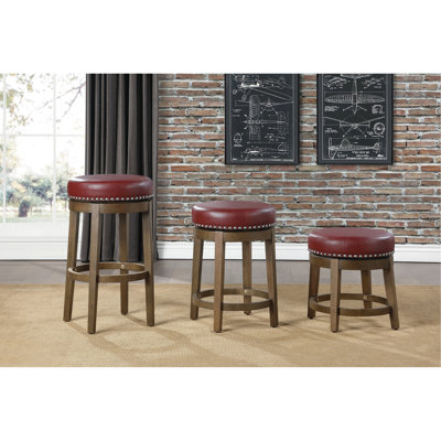 2 Counter Height Stools, Faux Leather 360 Swivel Seat With Nailhead Trim, Solid Wood Frame For Casual Dining Stools ( Of 2), Degree And Charm