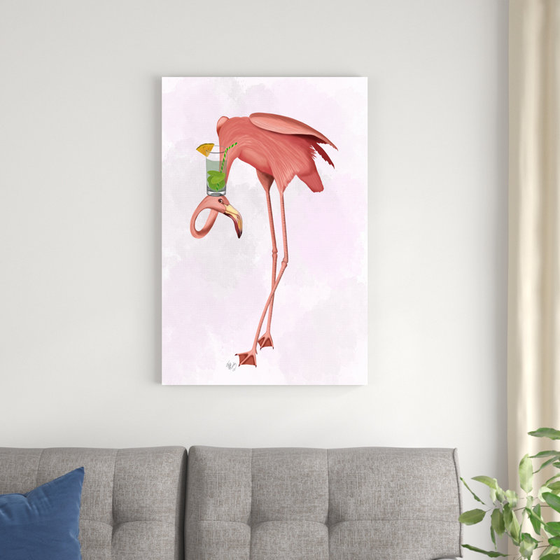 Flamant rose et cocktail 1, H 36 po x l 24 po x P 1 po