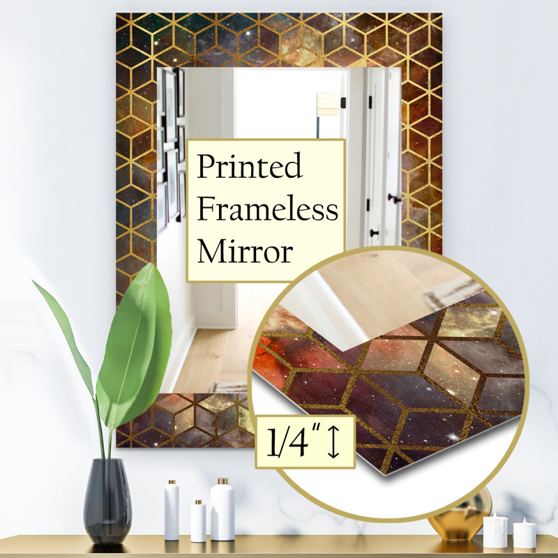 Miroir décoratif moderne en nid d’abeilles &, H 39,4 po x l 29,5 po, Brun / Doré
