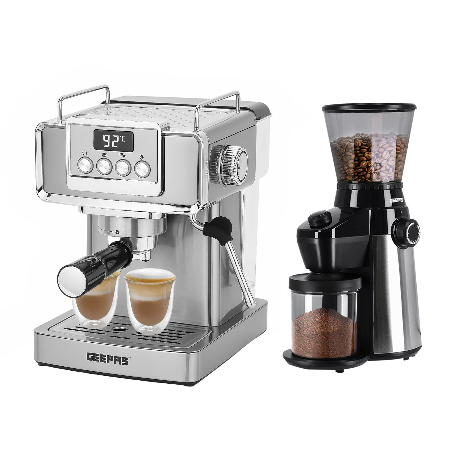 Geepas Espresso Coffee Machine Conical Burr Coffee Grinder Combo Set 1465W Coffee Maker With Milk Frother Coffee Grinder With 15 Precise Settings Wayfair.ie