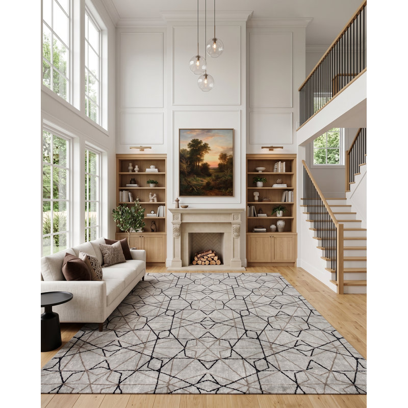 Nubia Geometric Area Rug in Gray, Rectangle 4' x 5'8"