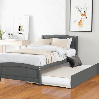 Lit plateforme gris avec lit gigogne gris - Structure en bois massif pour un décor de chambre à coucher moderne et robuste