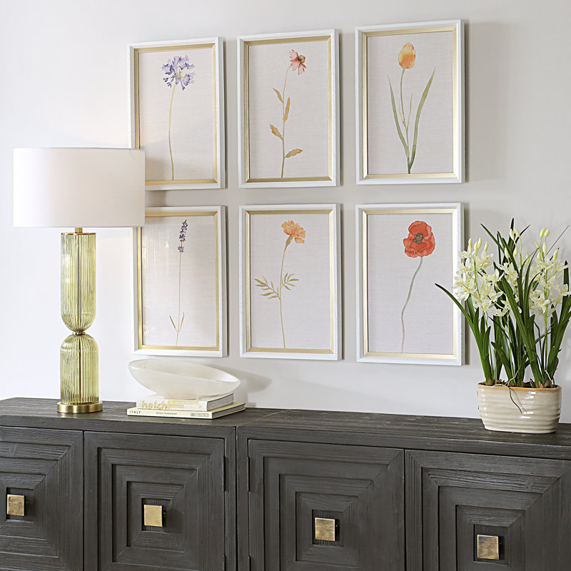 Grace Feyock White Wood Grain Veneer Framed Floral Prints Set