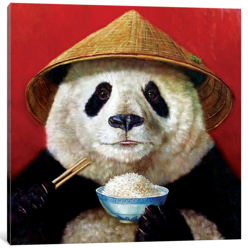 « panda », peinture sur toile tendue, H 18 po x l 18 po x P 1,5 po