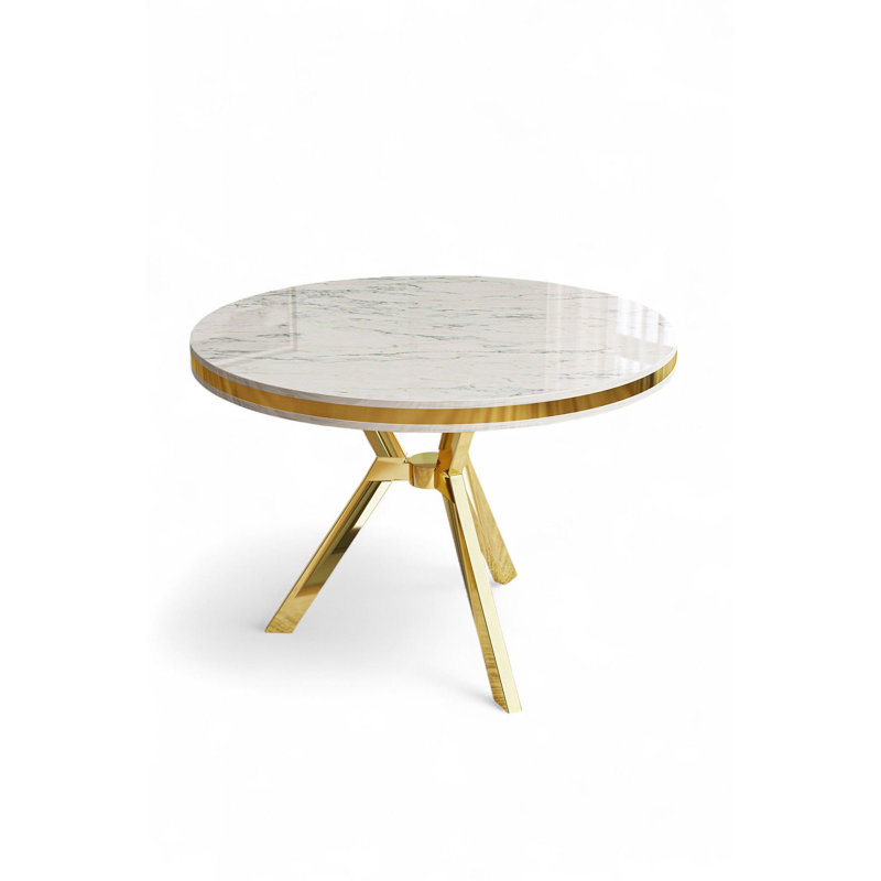 Modern White Marble Dining Table with Gold Metal Legs, 35.4 x 29.1 x 35.4 inches | 100% Lacquer Panel for Durability | Glamorous Design Perfect for Stylish Dining Spaces | Elegant and Sturdy Construction