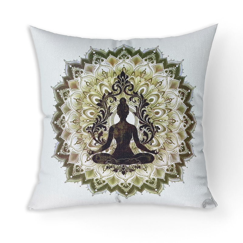 Coussin décoratif intérieur / extérieur Inner Peace Circle, Blanc / olive / noir, H 16 po x l 16 po