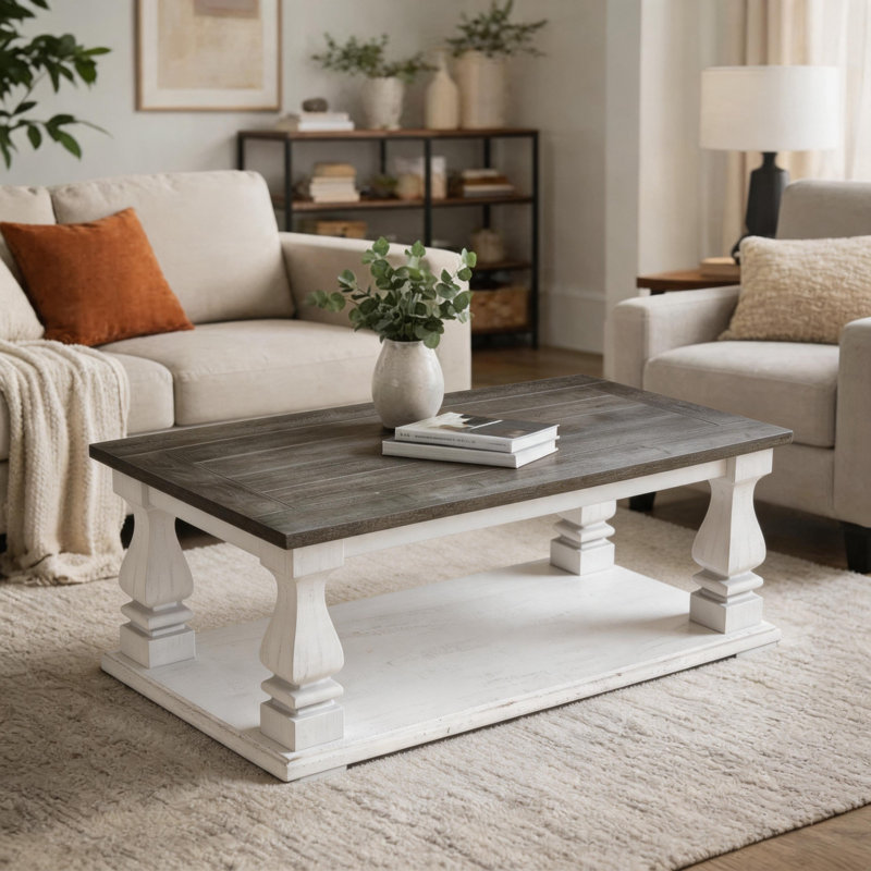 Table basse rectangulaire de style campagnard, Antique Dark Grey,White Washed