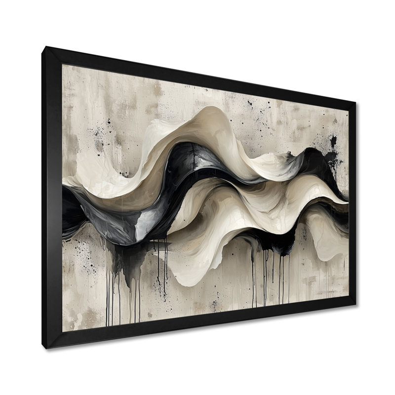 Art mural mural "Vagues modernes abstraites", Cadre simple, Noir, H 24 po x l 32 po