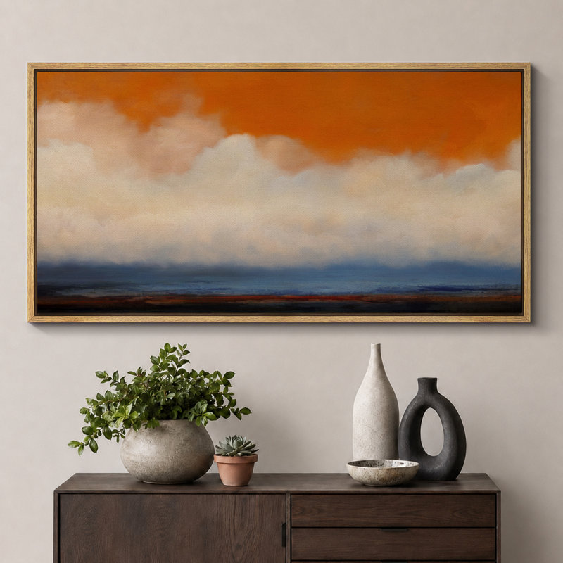 «Orange» et «Blue Horizon Cloudscape», grande impression sur toile encadrée - décor de ciel abstrait moderne, Naturel