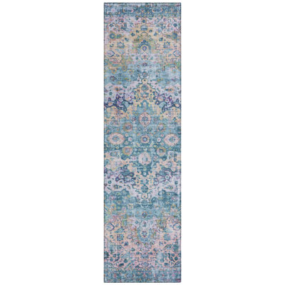 Machine Washable Indoor/Outdoor Xhevrie Denim Rug
