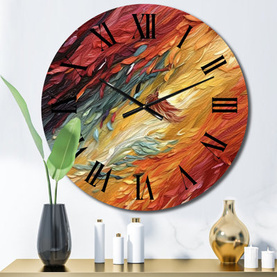 Horloge murale à vagues abstraites, horloge décorative rétro rouge-orange