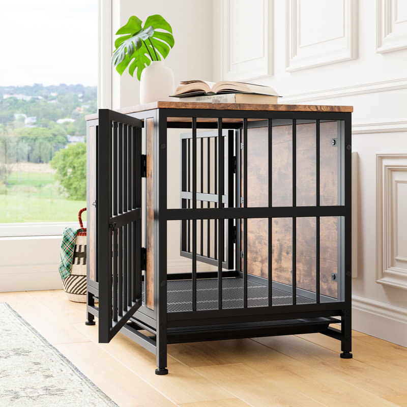 Cage pour chien avec cadre de porte en fer et plateau à débris amovible à double porte