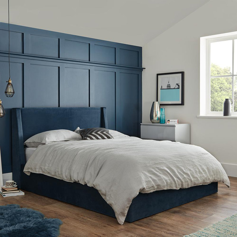Jayne Upholstered Ottoman Bed, Blue, Double (4'6)
