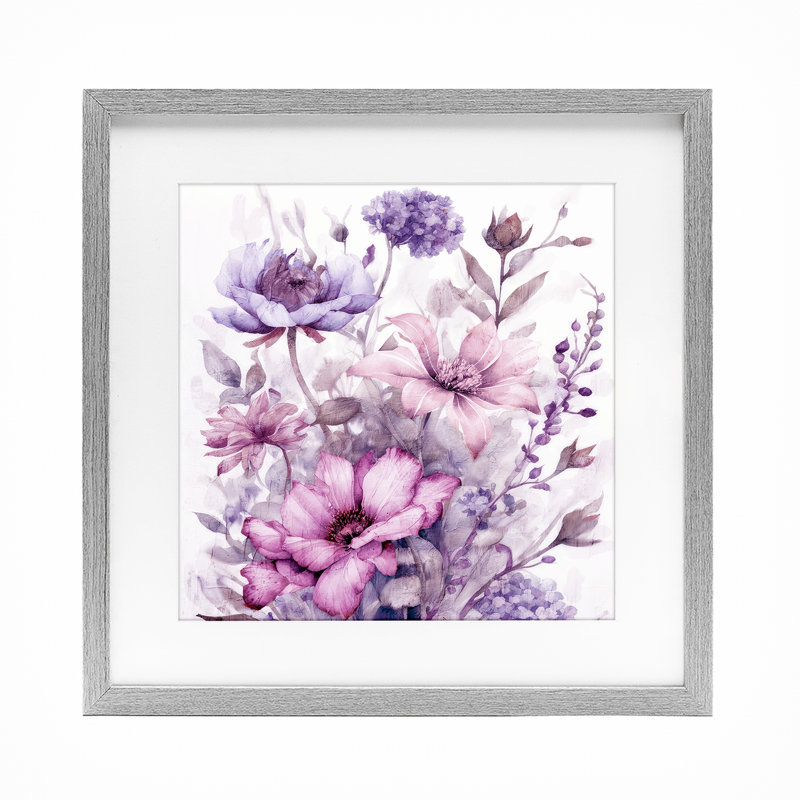 «Purple & Blush Florals», reproduction d'art sous verre, conception de Kim Allen, H 13 po x l 13 po