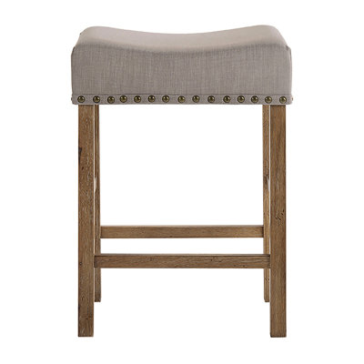 Tabouret à hauteur de comptoir Martha II en lin brun clair et chêne vieilli (ensemble de 2)