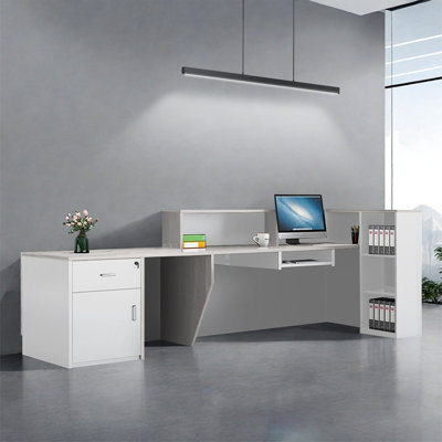 L-Shaped Reception Desk with Lockable Drawers, Computer Desk, and Storage Shelves/Front Desk
