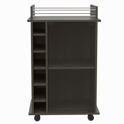 Bar Cart, Two Tier Cabinet With Glass Door, Six Cubbies For Liquor