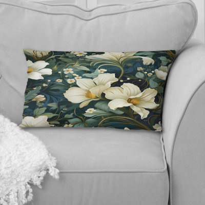 Green And Beige Wines Flowers - Floral Printed Pillow