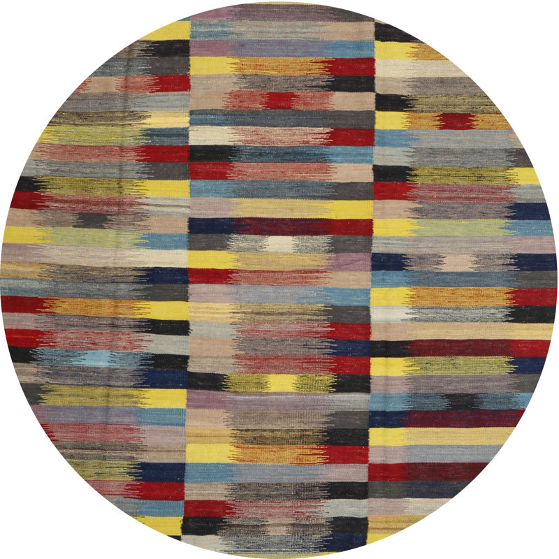 Tapis noir/gris/rouge contemporain, Rond 3 pi