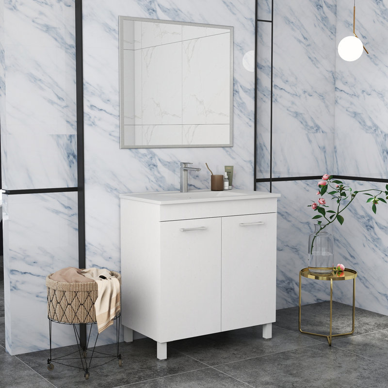 Meuble-lavabo de 32 pouces avec lavabo et miroir et lavabo en céramique