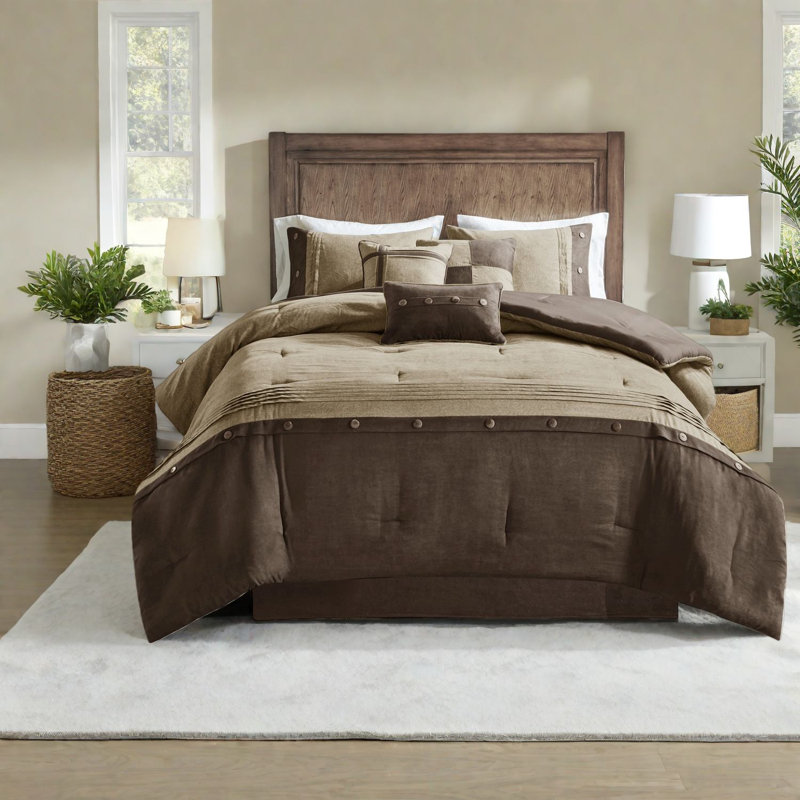 Rustic Brown King Bedding Set, Hypoallergenic Polyester, Cozy Lodge Style