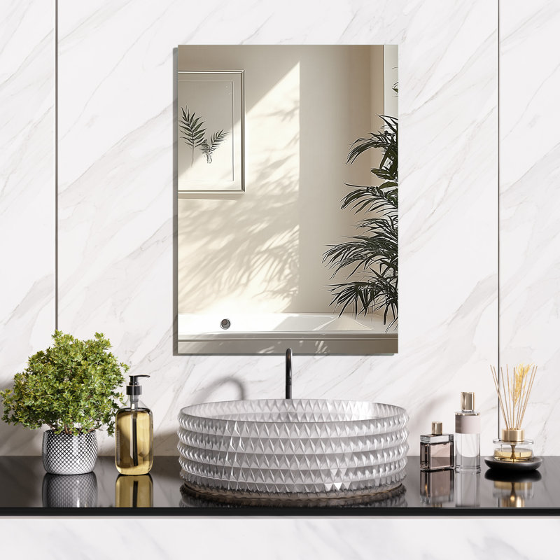 Frameless Rectangle Full Length Metal Wall Mirror Set Home Gym Mirror with Tempered Glass (Set of 3), 19.7" x 27.5"