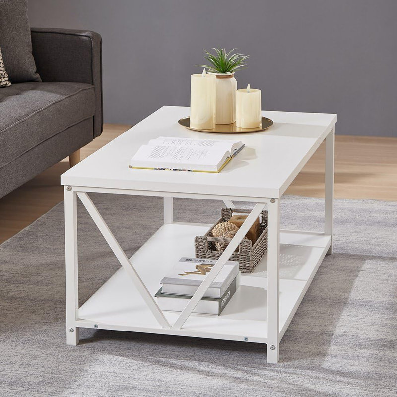 White Oak Rustic Coffee Table with Storage Shelf