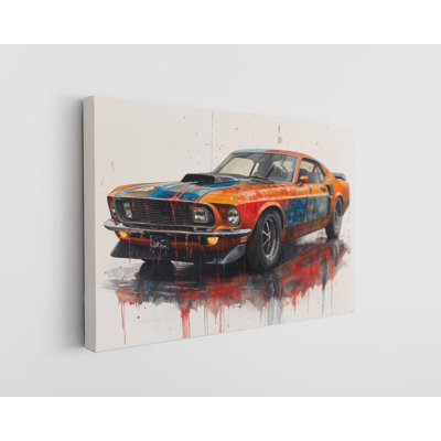 Classic Ford Mustang Watercolor Canvas Art Print - Vibrant Muscle Car Wall Decor for Home Office or Gift