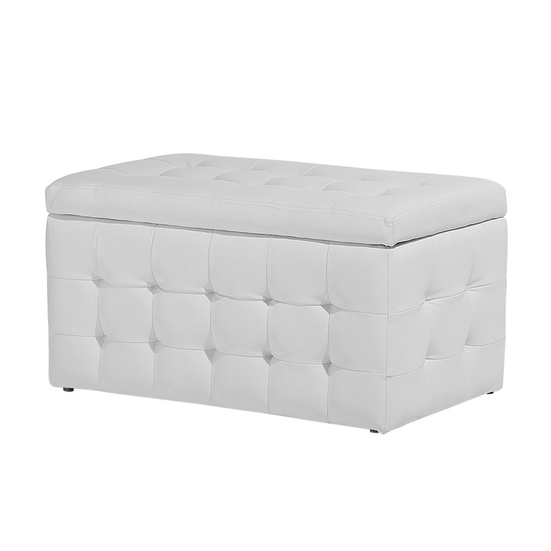 Roseleaf 73cm Wide Faux Leather Tufted Rectangle Solid Colour Ottoman with Storage, White