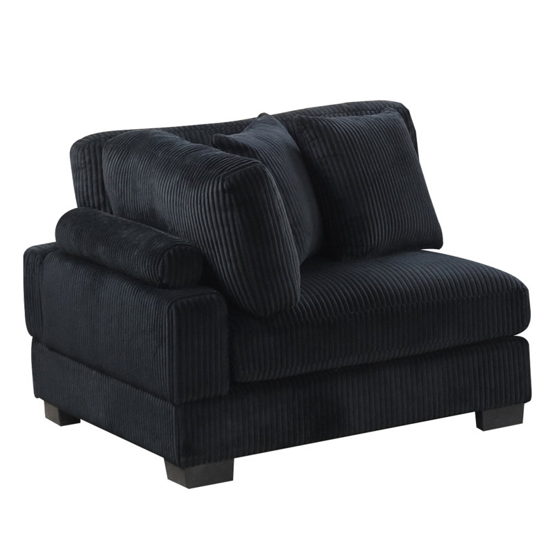 Black Corduroy Corner Wedge For Primary Living Space, Featuring Wood Legs And Comfortable Padding Stylish Seating With Frame Medium Duty Rating In Space