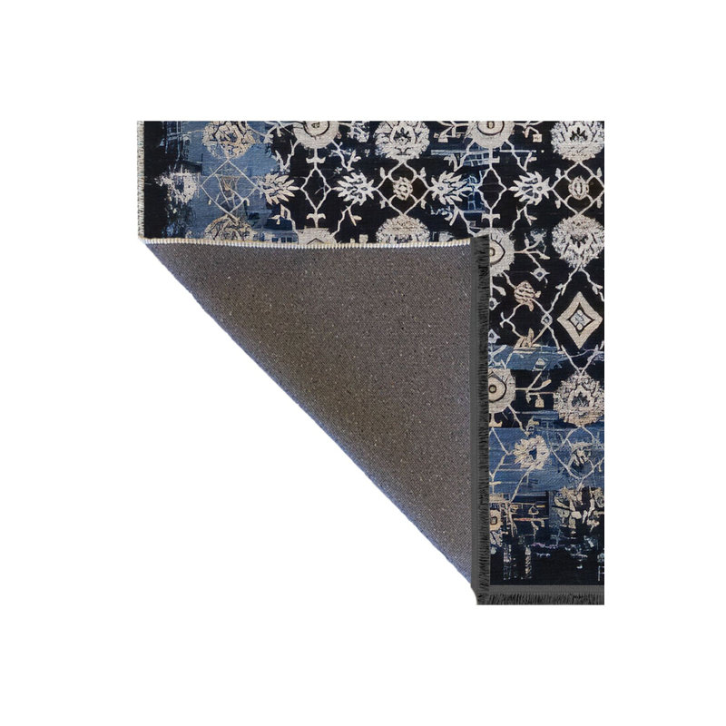 Tapis décoratif rétro à motif floral noir à motif floral, Sous-tapis rectangulaire de 3 pi 3 po x 4 pi 11 po