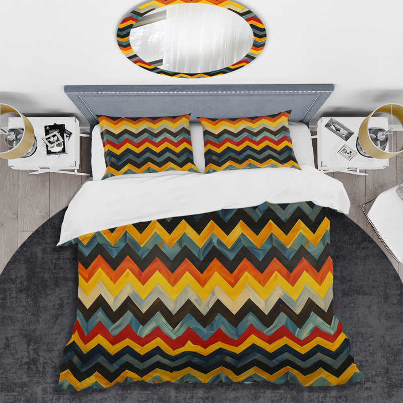 Ensemble de housse de couette à chevrons bleu et orange Harmony III, Housse de couette très grand et 2 très grandes t