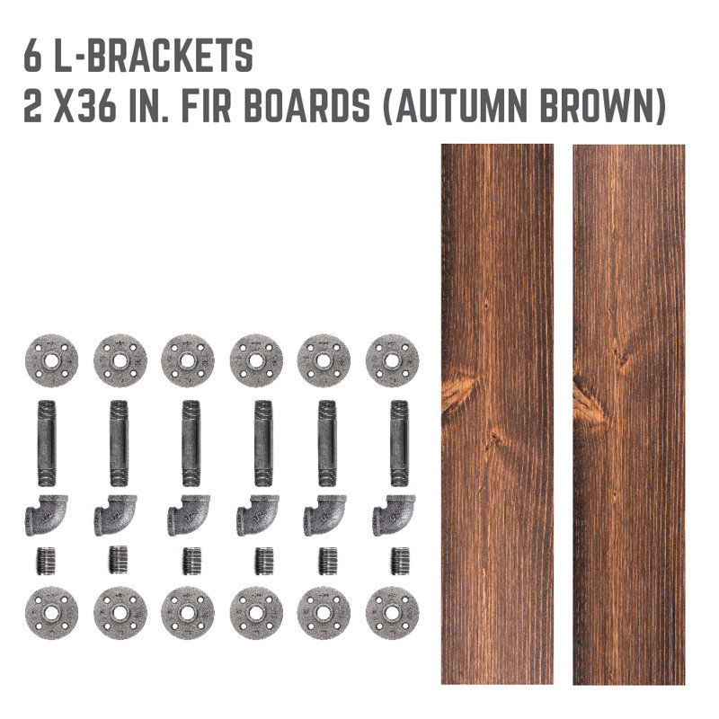 Hibbell 2 Piece Solid Wood Industrial Pipe Shelves, Autumn Brown