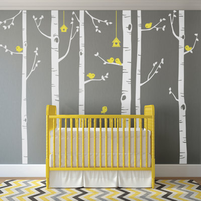 Décalcomanie murale arbre bouleau avec oiseaux