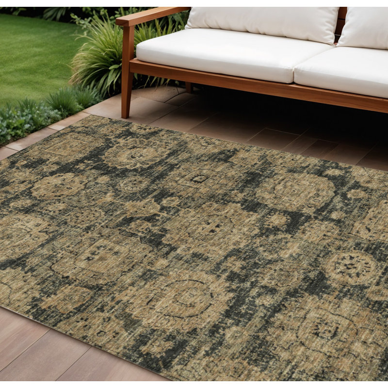 Tapis intérieur lavable floral 10 pi x 14 pi doré
