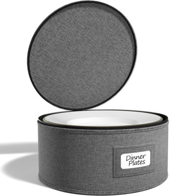 Sorbus China Storage Plate Container Dinnerware Organizer for Dinner Plate Storage with Lid (Holds Service for 12) with Felt Protectors – 12 x 6.25 - (1 Piece, Gray)