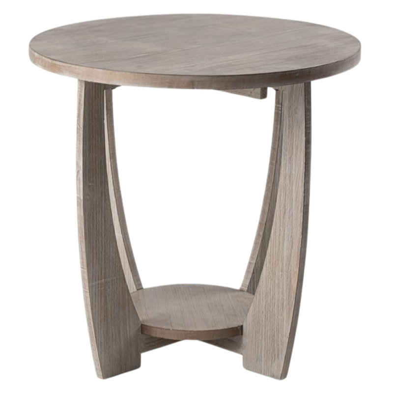  Rustic Farmhouse Round End Table with Storage Shelf for Living Room, Grey, Gray Top/Gray Base