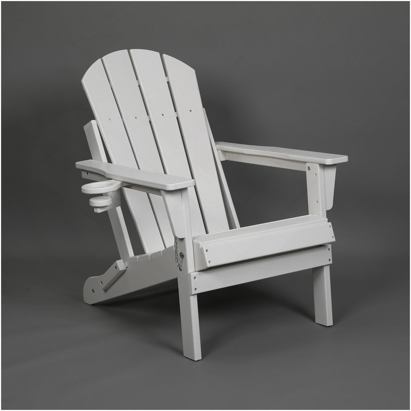 HDPE Folding Adirondack Chair With Dual Cup Holder Composite Adirondack Chair With Wood Texture, White