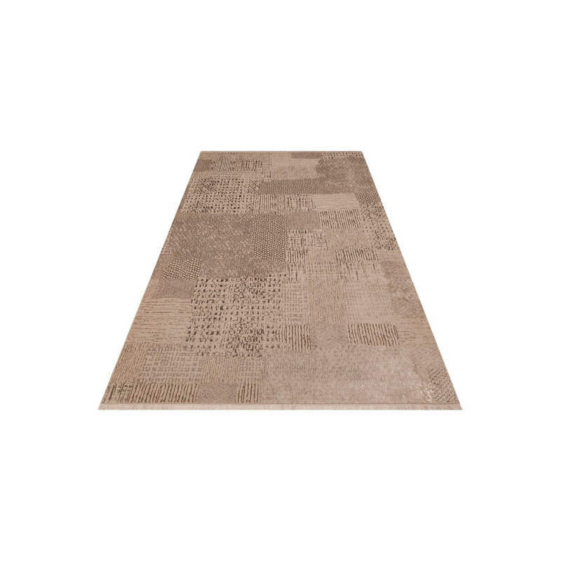 Tapis brun / beige en polyester tissé à la machine 6 pi 7 po x 9 pi 6 po Chrizeda, Rectangle 2 pi 7 po x 4 pi 11 po