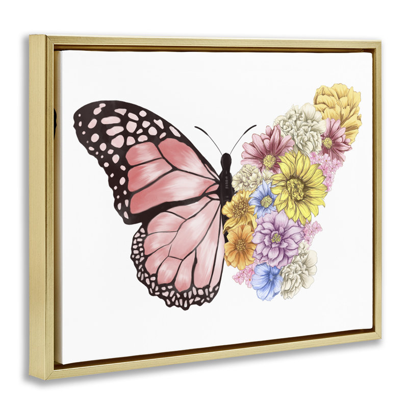 «Butterfly Floral Bouquet», art mural encadré sur toile flottante par Ziwei Li, Cadre flottant métallique doré